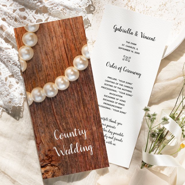 Programas Rustic Pearls Barn Wood Country Wedding (Criador carregado)