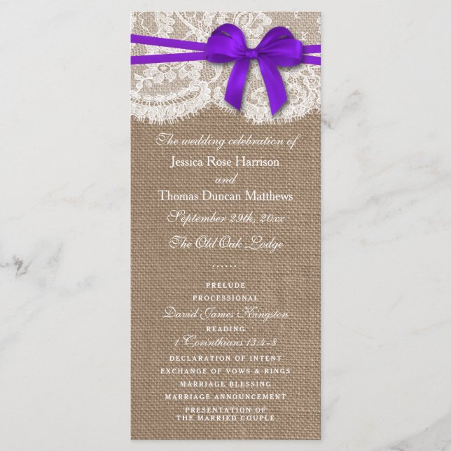 Programas Rustic Purple Arco Wedding Collection (Frente)