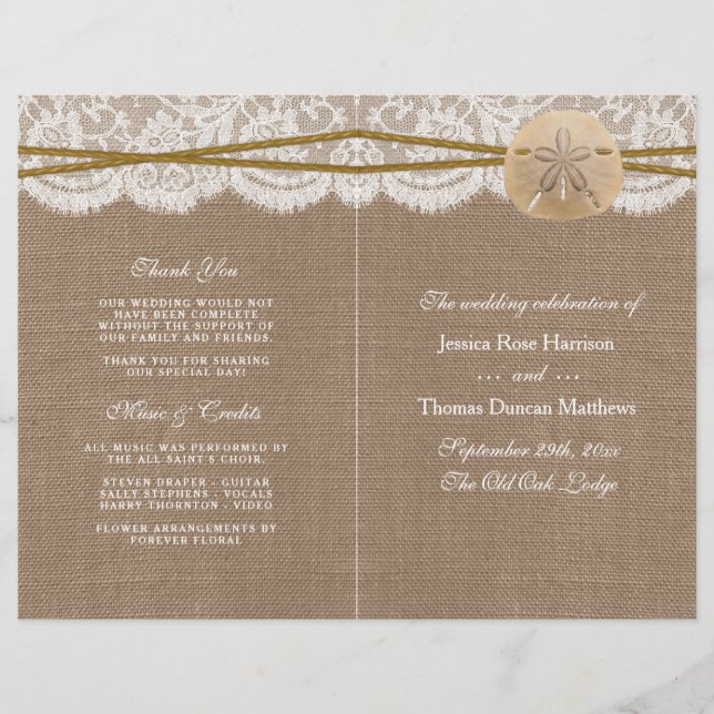 Programas Rustic Sand Dollar Wedding Collection (Frente)