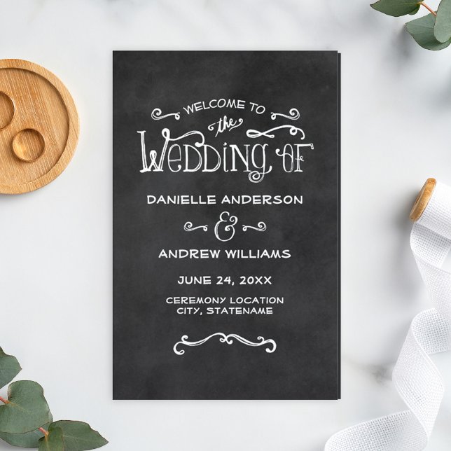 Programas Rustic Script Black Chalkboard Wedding (Criador carregado)
