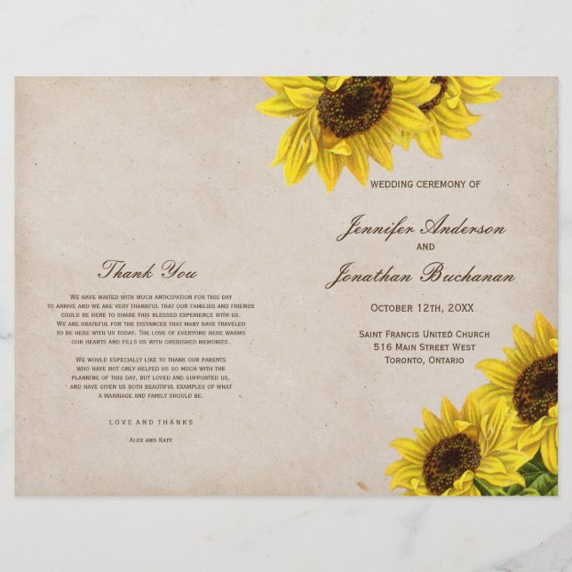 Programas Rustic Sunflower Wedding (Frente)