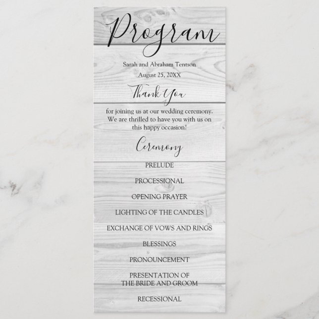 Programas Rustic White Wood Country Wedding (Frente)