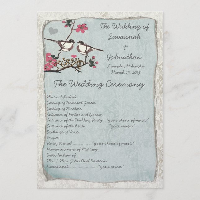 Programas Vintage Cherry Blossom Chickadee Damask (Frente)