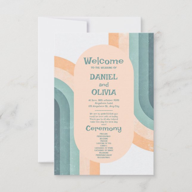 Programas Vintage Rainbow Wedding da década de 70 (Frente)