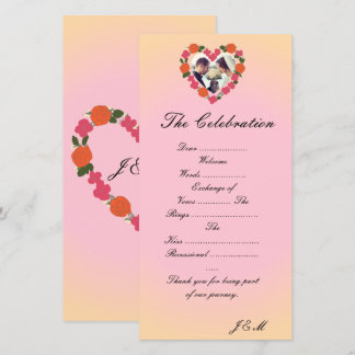 Programme de mariage rose et orange coeur floral