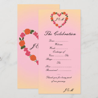 Programme de mariage rose et orange cœur floral