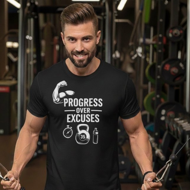 Progresso em vez de Desculpas – Camiseta Motivacio (Criador carregado)