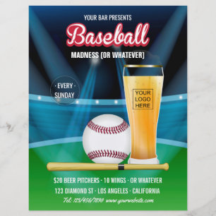 Promoção de Evento de Beisebol no Bar Menu adicion