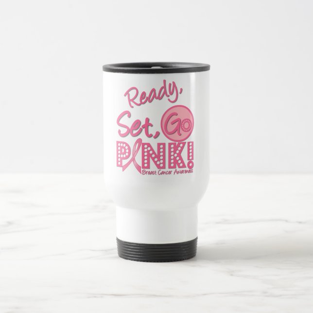 Pronta, grupo, VAI a caneca de viagem COR-DE-ROSA (Centro)