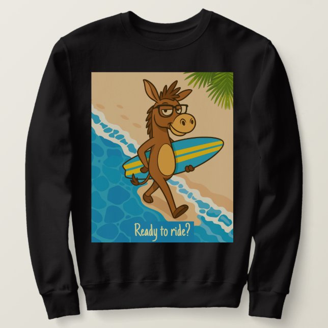 Pronto para cavalgar? Suéteres de surf de animais  (Frente do Design)