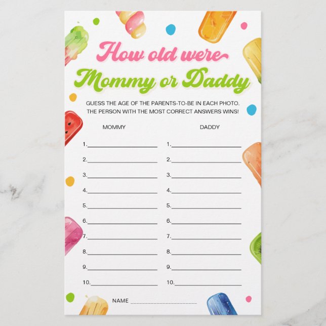 Pronto para o Chá de fraldas adivinhar o jogo da i (Frente)