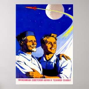 Propaganda espacial soviética da poster