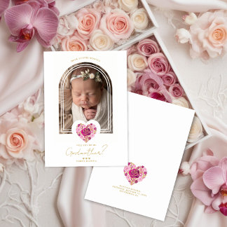 Proposta de Padrinhos com Coração Floral Rosa