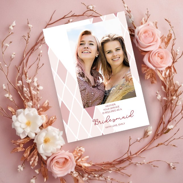 Proposta Rosa de Foto Elegante para Abstrato de Br (Bridesmaid Elegant Abstract Photo Sophisticated Proposal Card.)