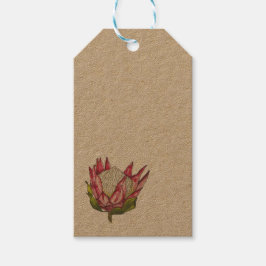 Protea em Aquarela em Etiqueta para Presente Kraft