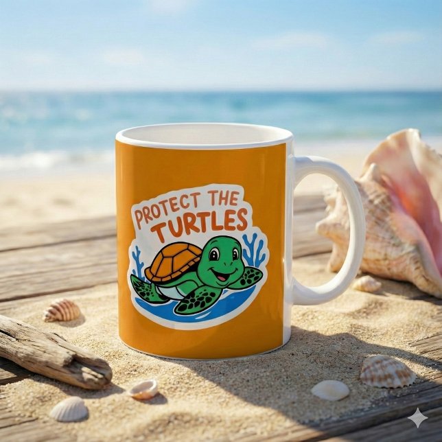 Proteja A Caneca Das Tartarugas (Spread awareness with this adorable, "Protect the turtles" mug! )