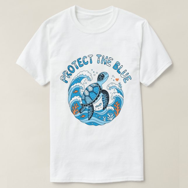 Proteja a Tartaruga Marinha Azul Camiseta de Conse (Frente do Design)