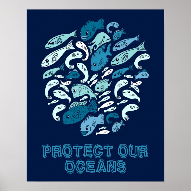 Proteja o nosso Poster de Peixes Azuis Oceanos (Frente)