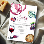 Provando 60.o Convite de aniversário<br><div class="desc">Comemore sessenta em estilo com estes convites populares de 60 anos, perfeitos para um provando de vinho ou celebração de janto de aniversário. Apresentando elegantes ilustrações de aquarela de copos de vinho, figos, queijo, salame e uva, este convite dá o tom perfeito para uma reunião moderna, mas sofisticada. Ideal para...</div>