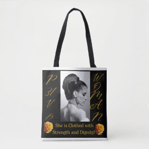 Provérbios 31 Tote Bag Preto e Amarelo para Mulher