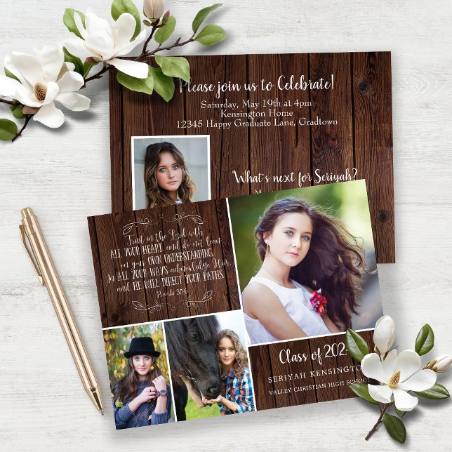 Proverbos de Graduação Cristã de Madeira Rústica O (Budget Rustic Wood Christian Proverbs 3 Graduation Announcement)