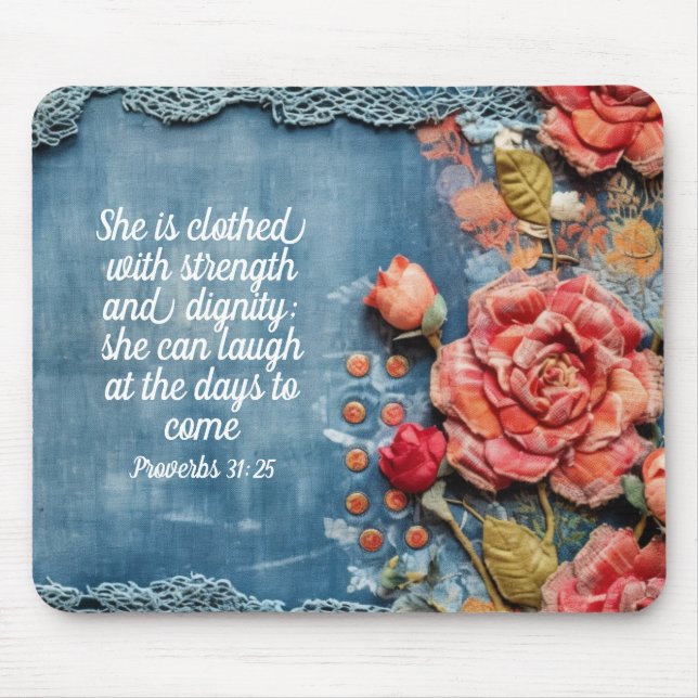Proverbs 31:25 Mousepad Inspiring Bible Verse (Frente)