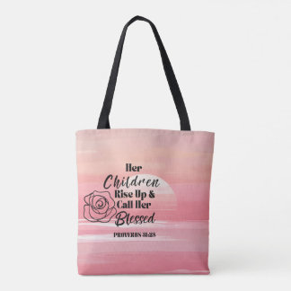 Proverbs 31:28 "Mãe" Tote Bag - Rosa Design