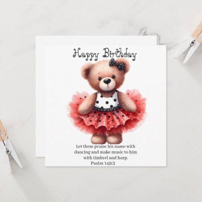 Psalm 149:3 Teddy Ballerina Flat Greeting Card (Frente/Verso In Situ)