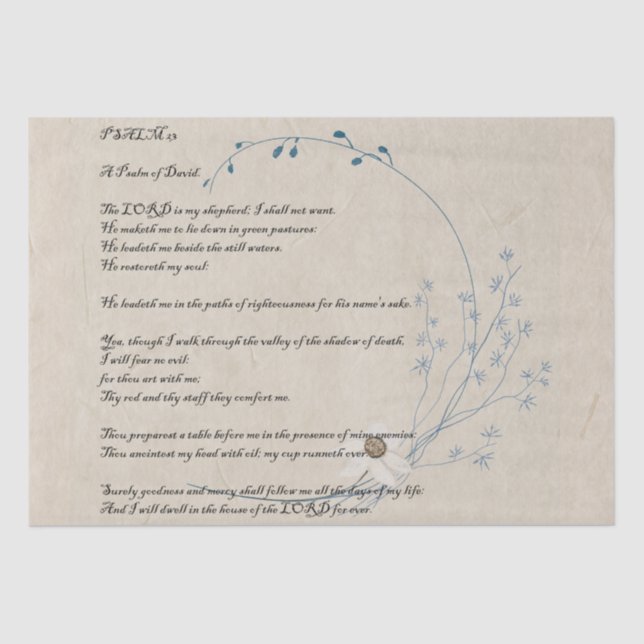 Psalm 23 Papel de Tecido de Preguiça de Lorde (Frente )