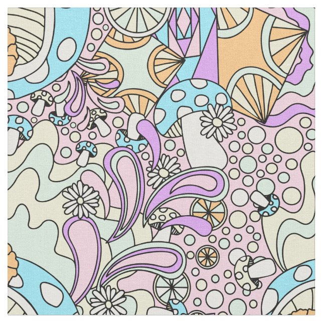 psicodélico pastel em tecido rosa (Detalhe)