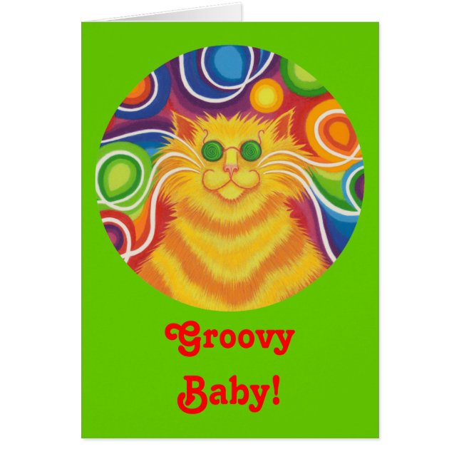 Psy-cat-delic round 'Groovy Baby!' verde cartão (Frente)