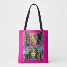 Psychedelic Melting Faces Pink All Over Print Tote