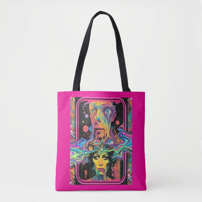 Psychedelic Melting Faces Pink All Over Print Tote (Frente)