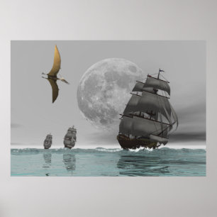 Pteranodon os navios e o poster da lua