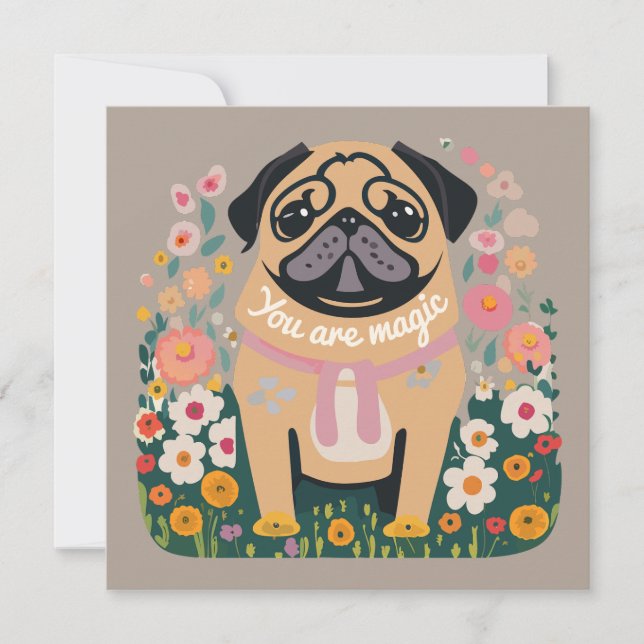 Pug Boho - Cartão de Saudação Floral (Frente)