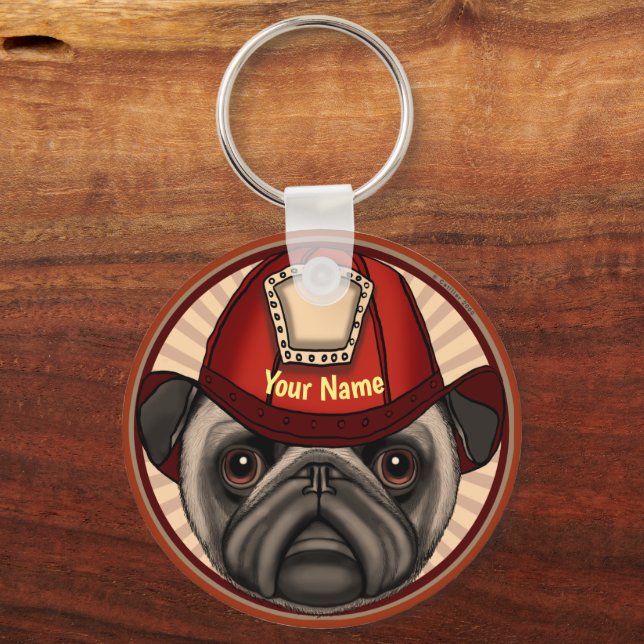Pug Bombeiro chaveiros (Frente)