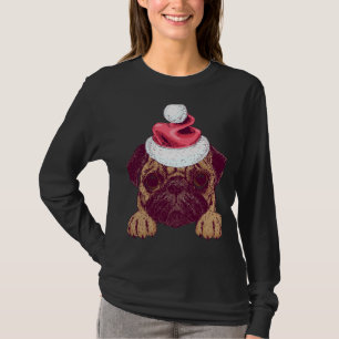 Pug Bonito em Camisa Clássica de Natal Santa Hat