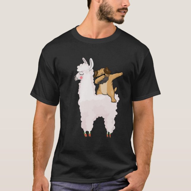 Pug Dabbing Rides Llama Cuecas T Camisa (Frente)