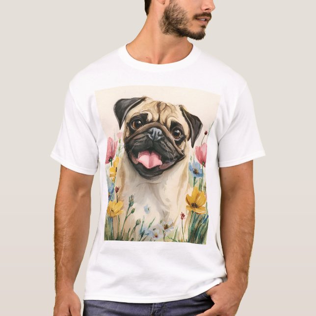 Pug Dad T-Shirt – Watercolor (Frente)