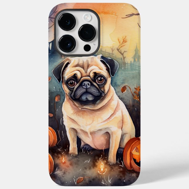 Pug De Halloween Com Pumpkins Assustado (Verso)