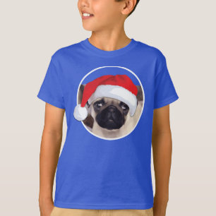 Pug de Natal - Camisa T De Mãos Básicas Para Crian