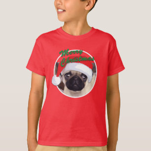 Pug de Natal - Camisa T De Mãos Básicas Para Crian
