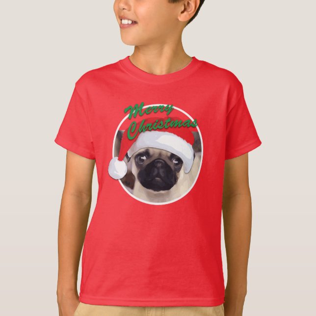 Pug de Natal - Camisa T De Mãos Básicas Para Crian (Frente)