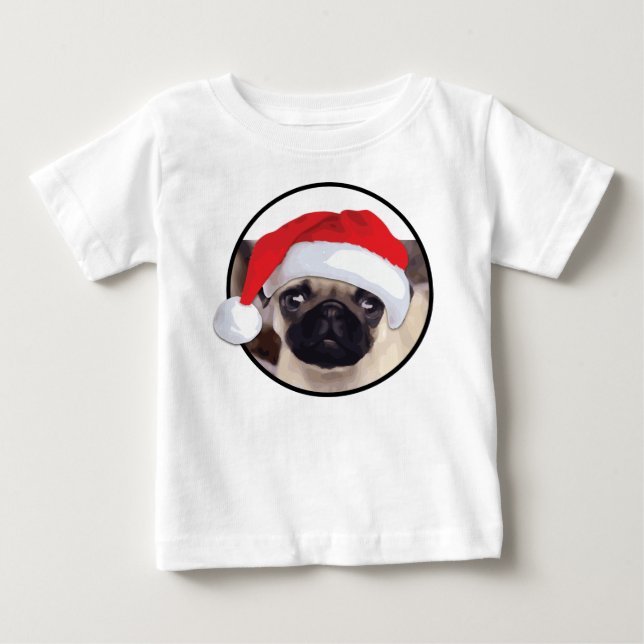Pug de Natal - Camiseta Baby Fine Jersey (Frente)