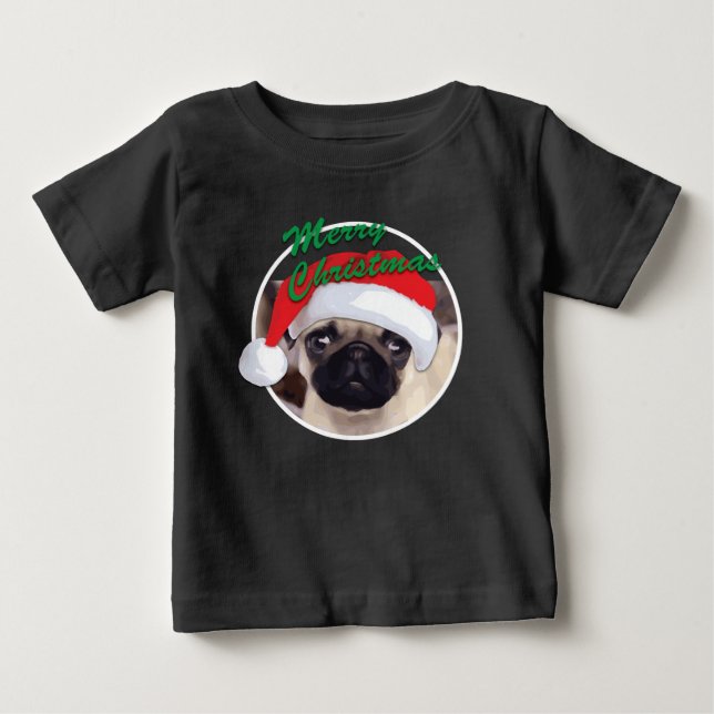 Pug de Natal - Camiseta Baby Fine Jersey (Frente)