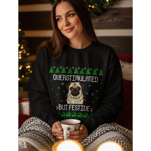 Pug de Natal Festivo Mas Estimulado Suéter