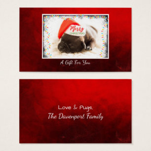 Pug do Natal no presente do chapéu do papai noel