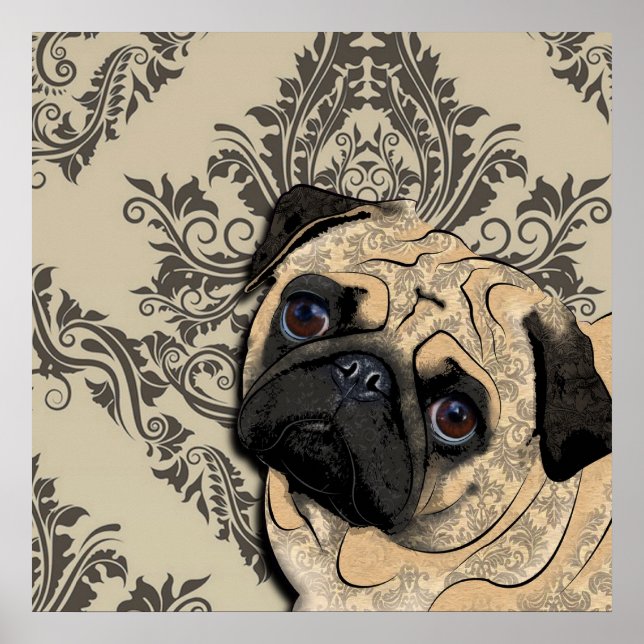 Pug Dog Abstrato Pet Patterno Impressão Poster (Frente)
