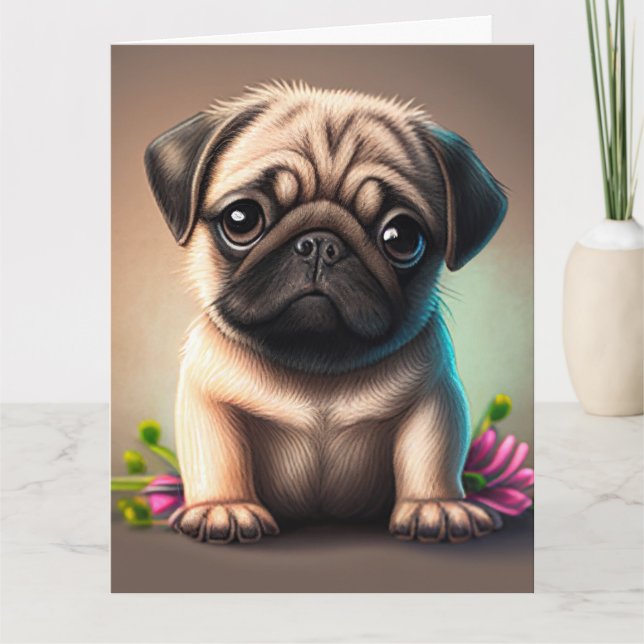 PUG DOG ART QUALQUER CARTÃO DE GANCHO DE OCASIÃO (Frente)