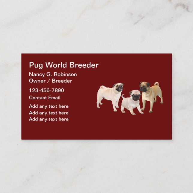 Pug Dog Breeder Cartões de visitas (Frente)
